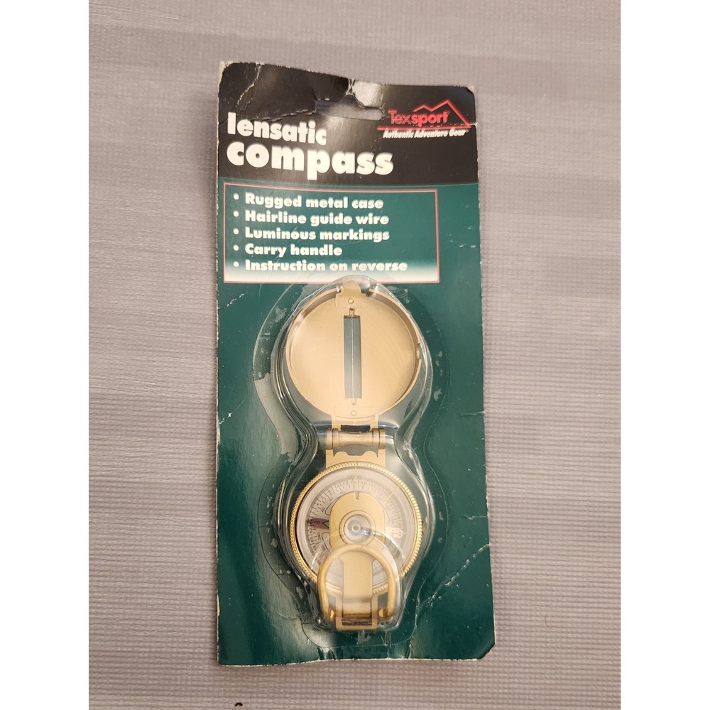 Texsport Lensatic‎ Compass Rugged Metal Case Luminous Markings Gold Tone New